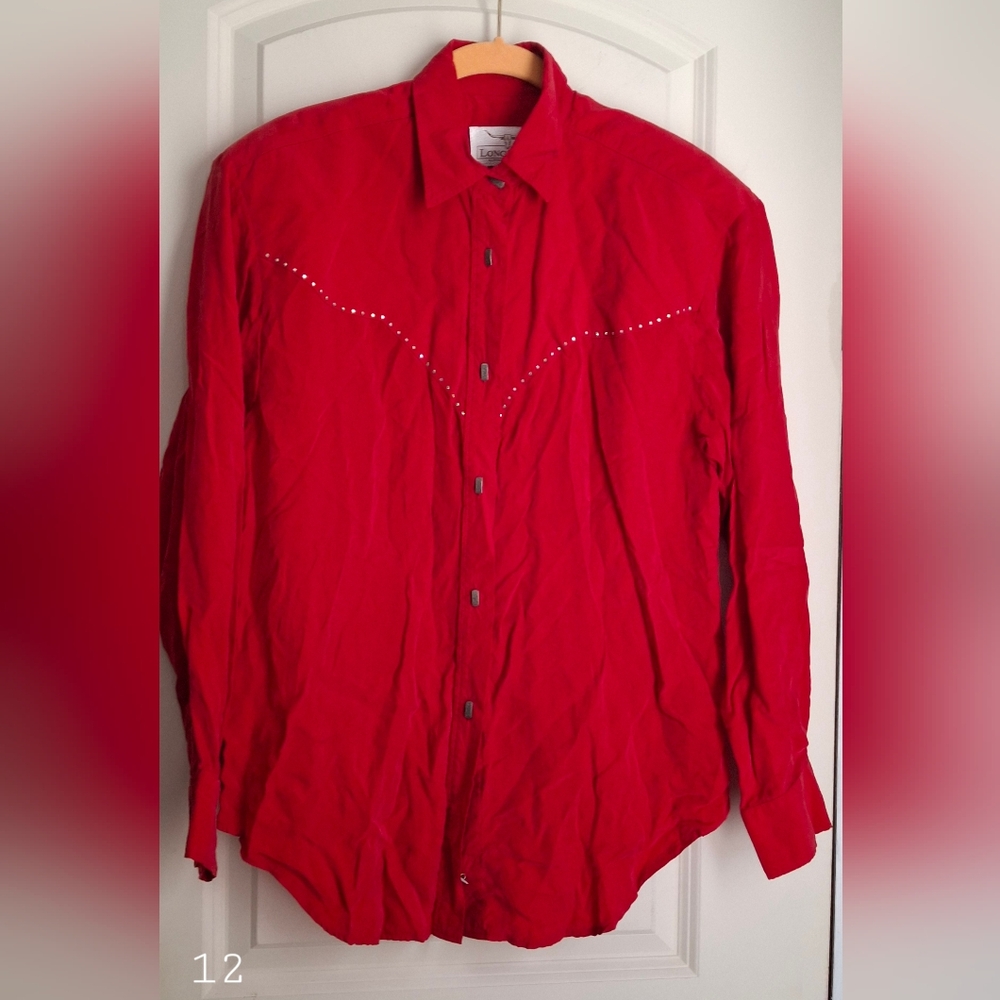 Longhorn by nivel western wear usa vintage red beaded top blouse shirt small